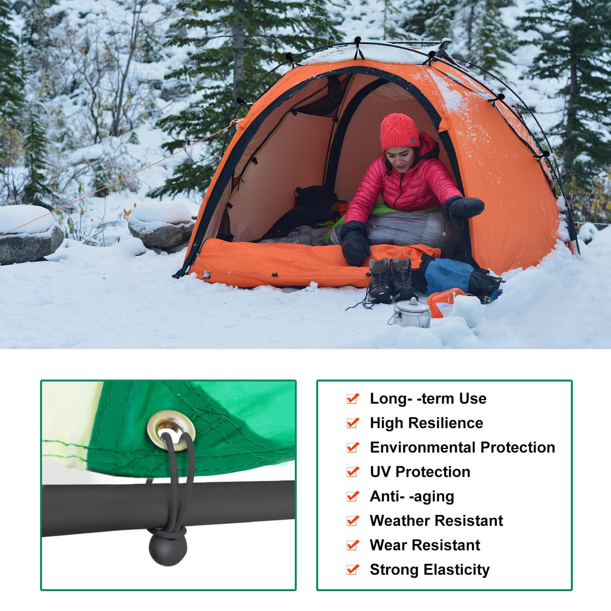 Skytened camping ball bungee cords ideal for tents and shelters.