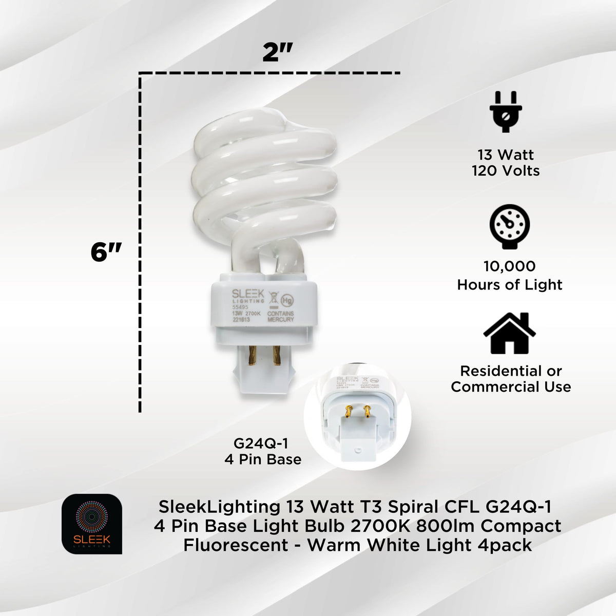 SLEEKLIGHTING 13W CFL with 4-pin G24Q-1 base installed in a kitchen fixture
