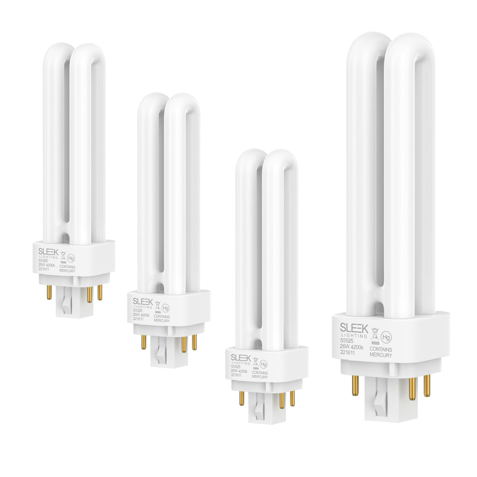 SLEEKLIGHTING 26W G24q-3 bulb close-up, easy twist-in install for compatible fixtures.