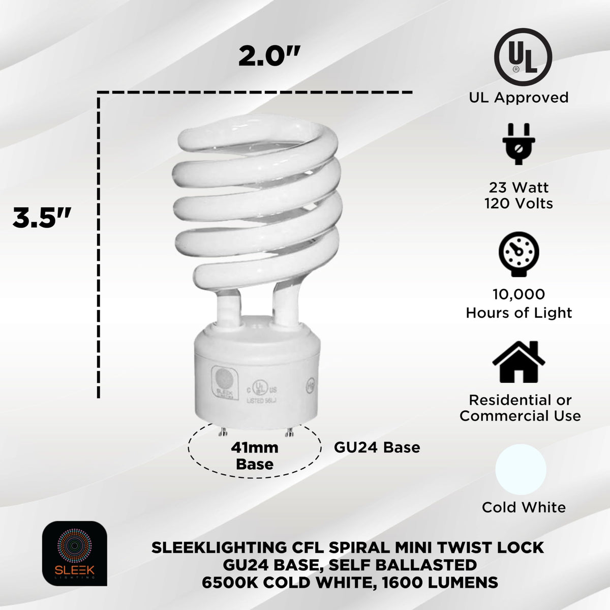 SLEEKLIGHTING GU24 23W base detail shows secure twist lock.