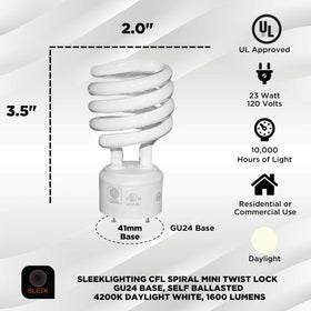SLEEKLIGHTING GU24 2-pin bulb front view showing bright 1600 lm output