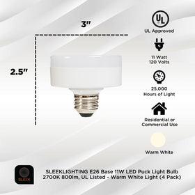 SLEEKLIGHTING puck bulb dimmable with a standard dimmer for adjustable ambiance.