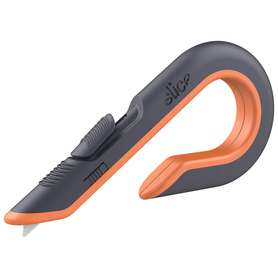 Slice 10400 box cutter with ceramic blade and locking feature for safer, precise opening of boxes
