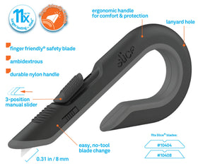 Slice box cutter ergonomic handle in hand illustrates comfortable grip and precise cuts