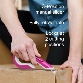 Slice Box Cutter ergonomic pink handle supports comfortable, precise cuts.