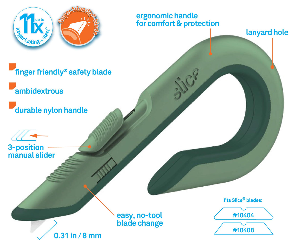 Slice safety ceramic blade delivers long-lasting, rust-free performance.