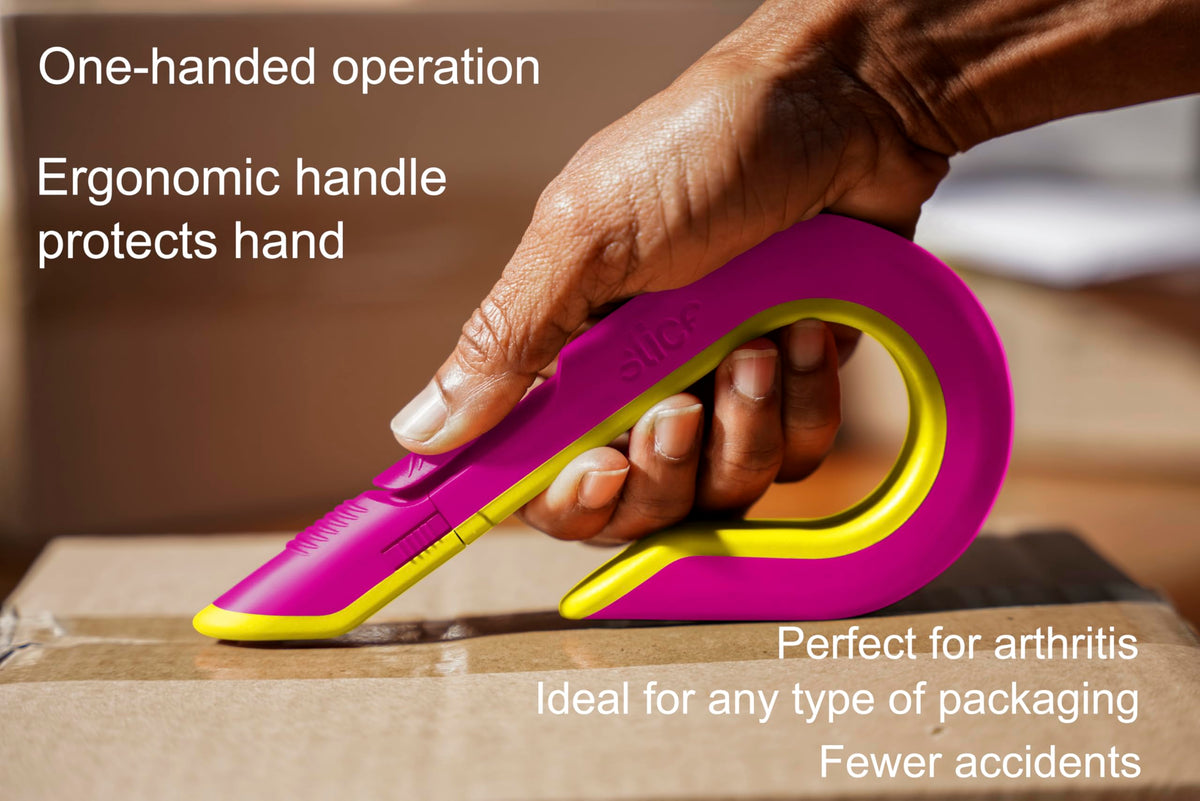 Slice box cutter handles cardboard, tape, vinyl and more with ease.