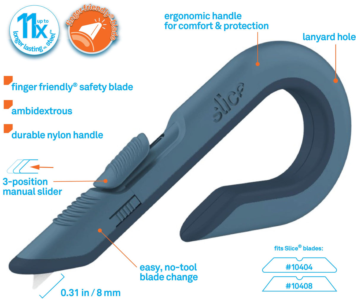 Ceramic blade lasts longer and never rusts, ideal for heavy packaging tasks
