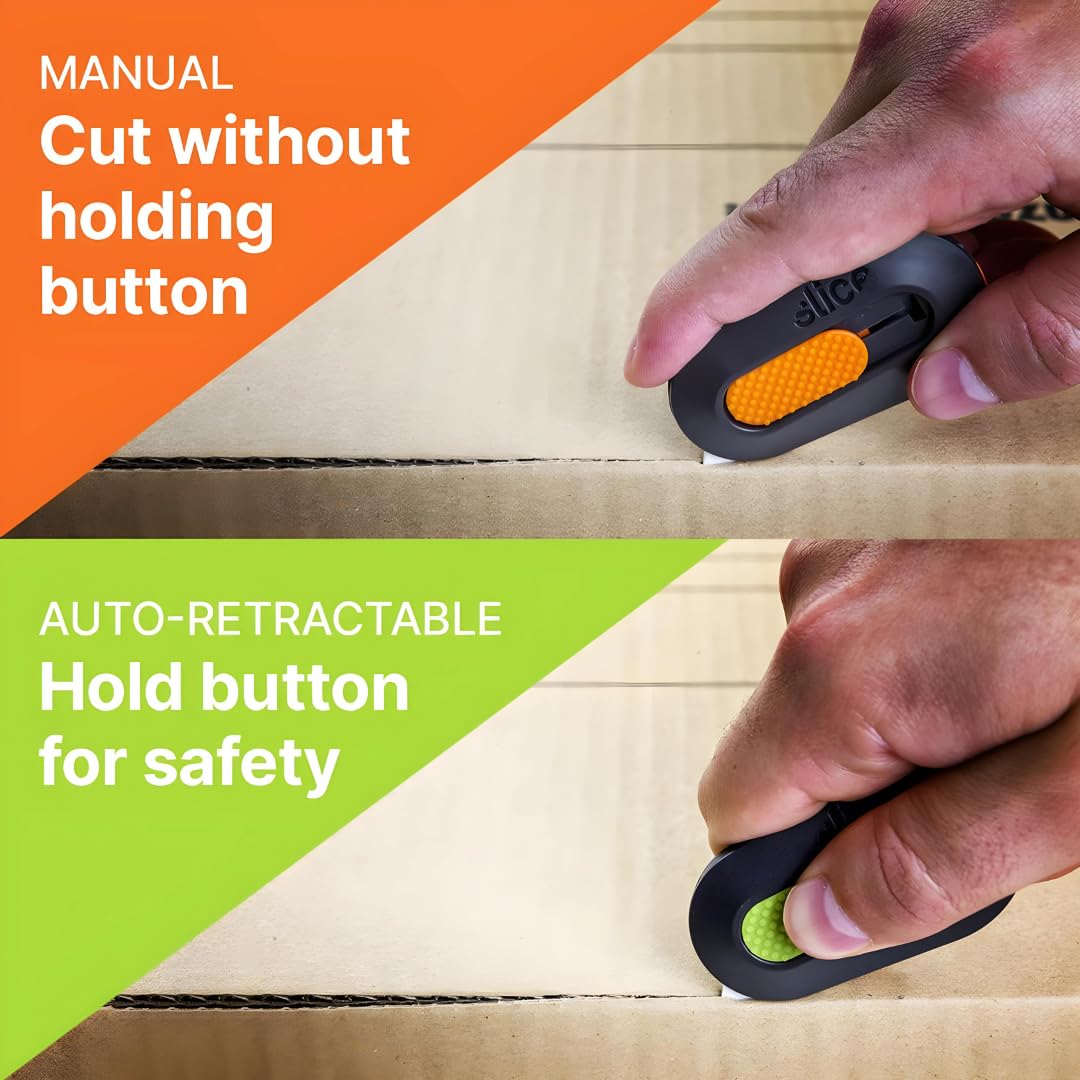 Slice ceramic blade in hand demonstrating safe packaging cutting