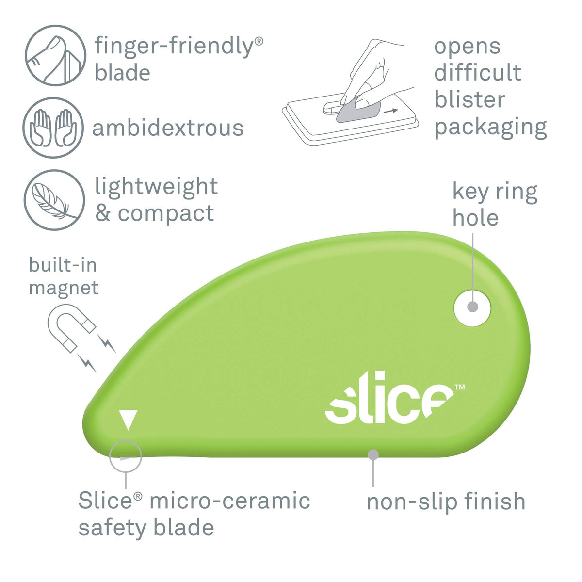 Slice Micro Safety Cutter on keychain clip for portable, ready-to-use access.