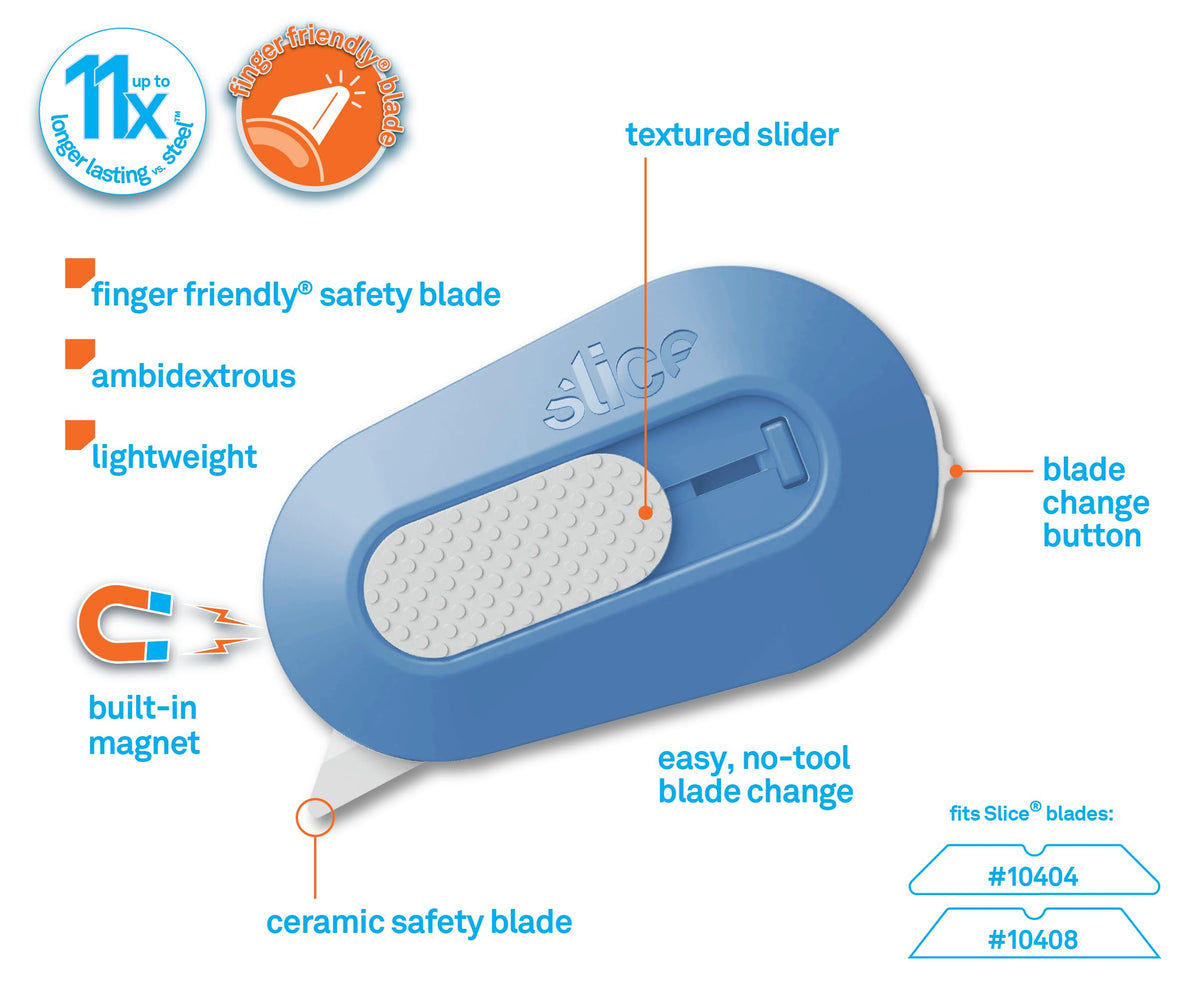 Slice Mini Box Cutter safety edge showcases finger-friendly design for safe opening.