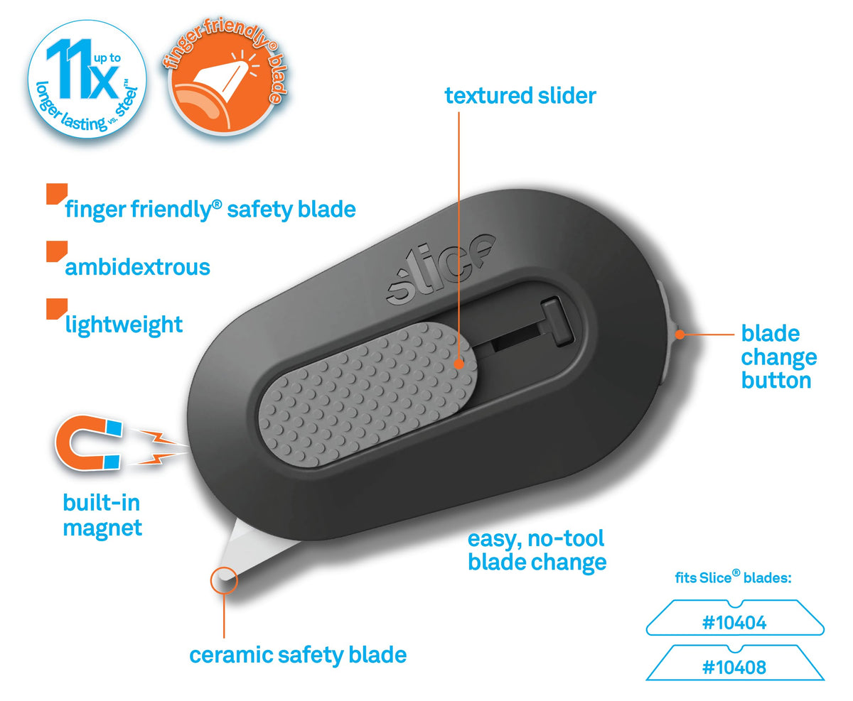 Slice Mini Box Cutter safety edge protects fingers during packaging.