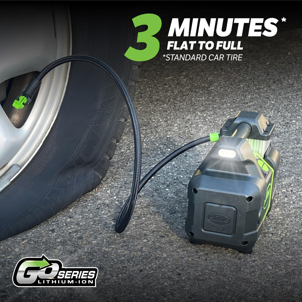 Slime tire inflator designed for larger tires on SUV and trucks