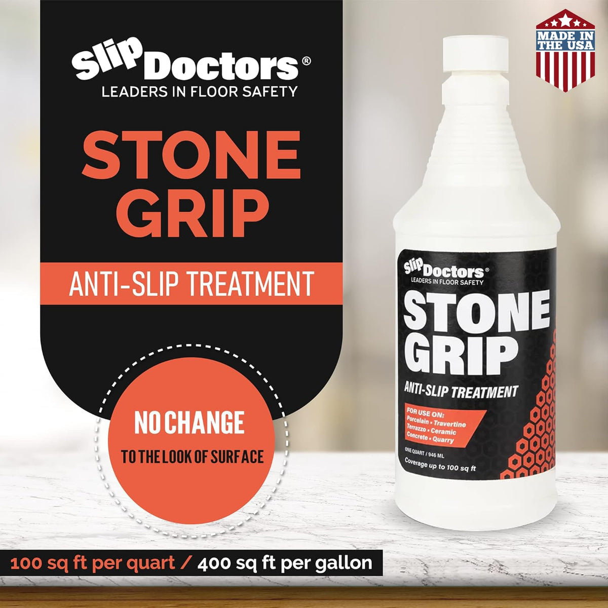 Slip Doctors Stone Grip Industrial applied to tiles for quick traction improvement.