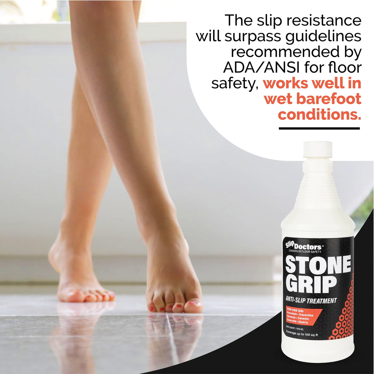 Slip Doctors Stone Grip Industrial coverage up to 400 sq ft per gallon.
