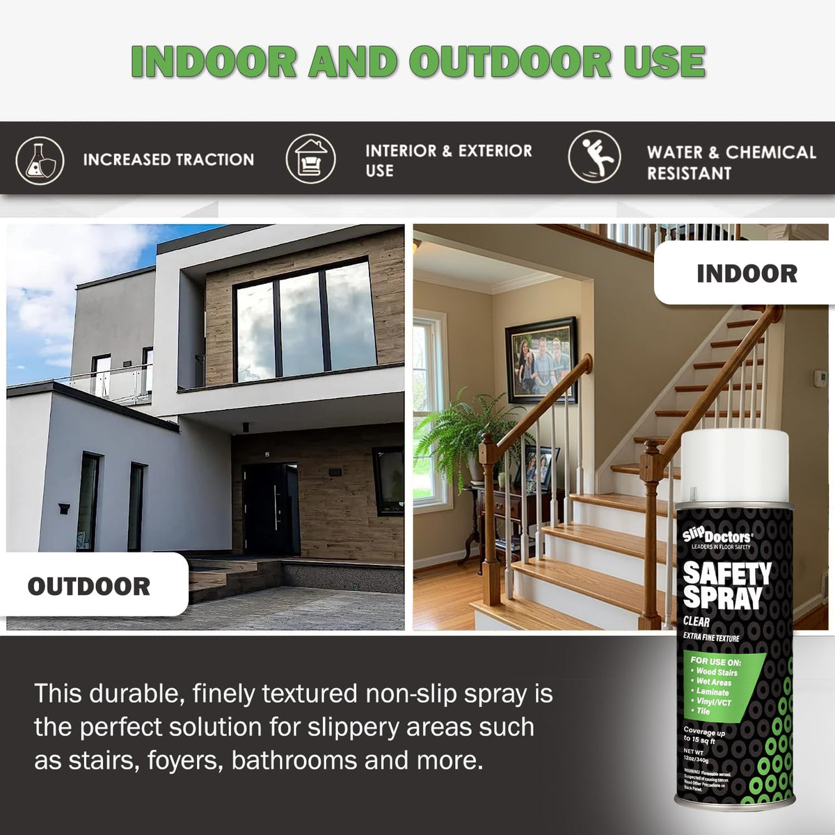 SlipDoctors Safety Spray versatile for indoor and outdoor safety on surfaces
