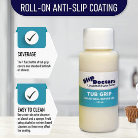 SlipDoctors Tub Grip roll-on coating provides durable, slip-resistant protection for wet bathroom areas.
