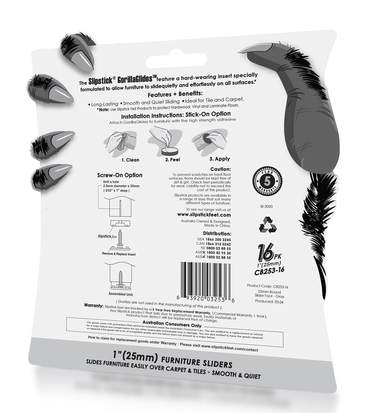 GorillaGlides protect tile and ceramic floors during furniture slides.
