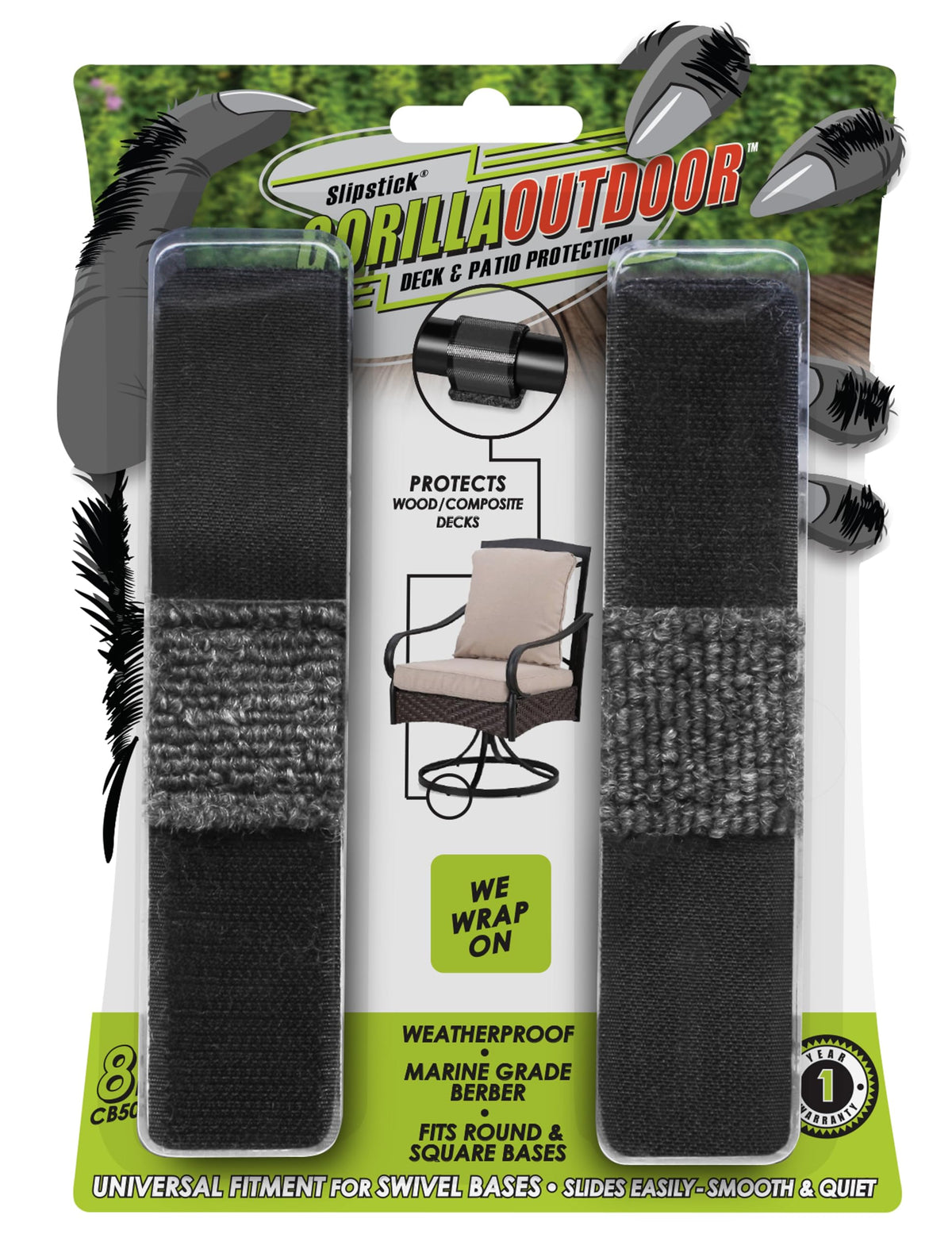 Slipstick GorillaMarineBerber wrap-on pad secures legs while protecting outdoor decks.