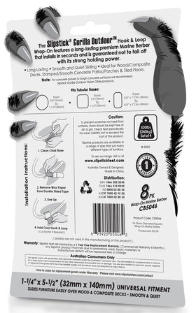 Eight-pack wrap-on pads provide long-lasting coverage for tubular-legged furniture.