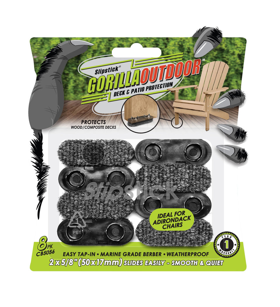 Slipstick GorillaOutdoor berber glide on an Adirondack chair leg for smooth outdoor movement.