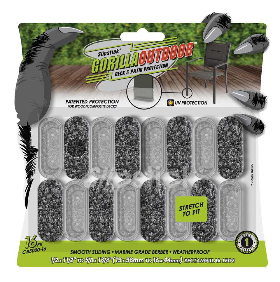 Slipstick GorillaOutdoor berber pad sleeve on a furniture leg protects decks and feet.