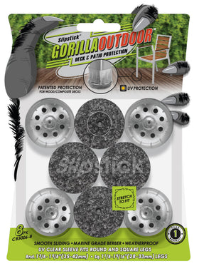 Slipstick GorillaOutdoor berber pad under round legs for deck protection and smooth gliding.
