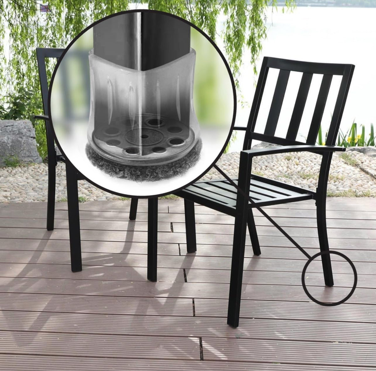 Round legs 1-3/8 to 1-5/8 inch fit for stable outdoor use.