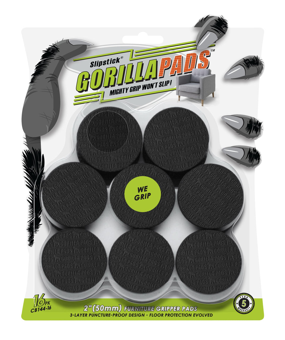 Slipstick GorillaPads 2-inch round pad set grips furniture to prevent movement.