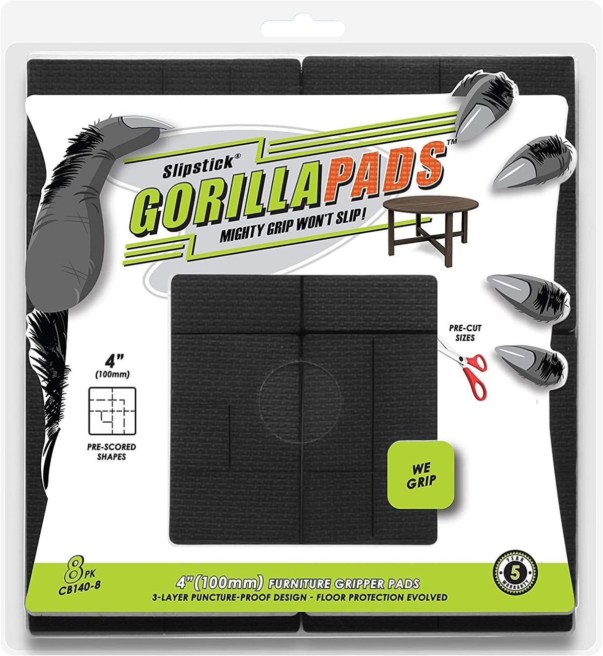 Slipstick GorillaPads 4-inch square top view with strong grip for hard floors.