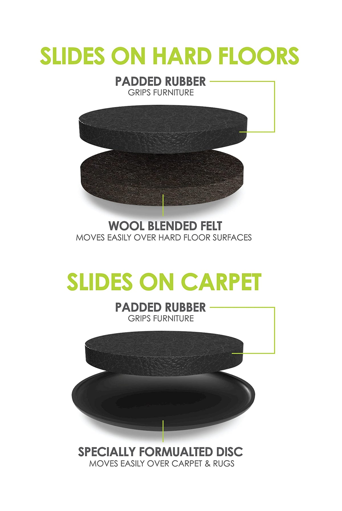 Slipstick GorillaSliders under couch legs for effortless repositioning and floor protection