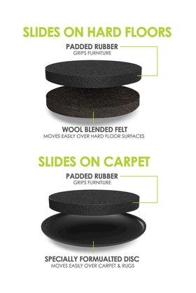Slipstick GorillaSliders under couch legs for effortless repositioning and floor protection