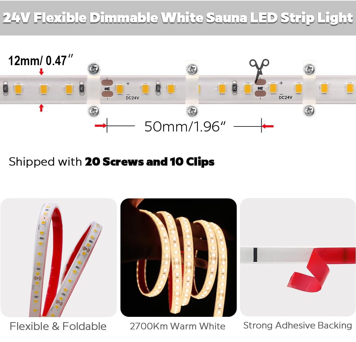 SLL HUT IP68 waterproof sauna LED strip for humid spaces and steam rooms
