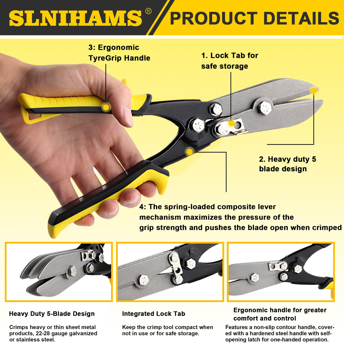 SLNIHAMS integrated lanyard hole aids safety during elevated work