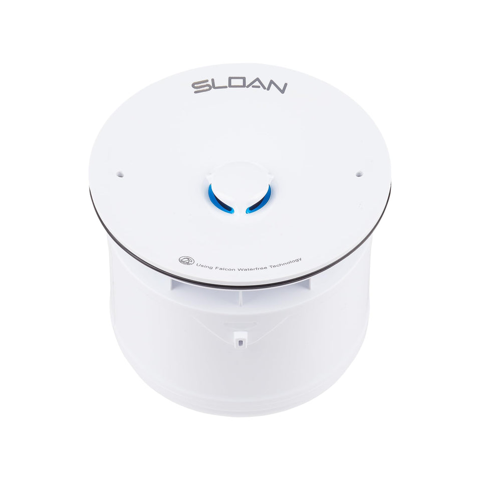 Sloan WES-150 cartridge image highlighting universal compatibility for clean restroom piping