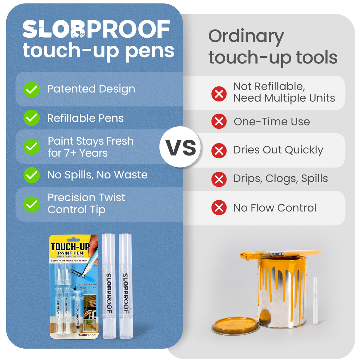 Slobproof replaceable brush tips allow easy maintenance and customization.
