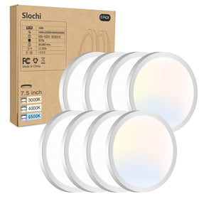 Slochi 8PACK LED flush mount light packaging shows quick setup and space-saving design.