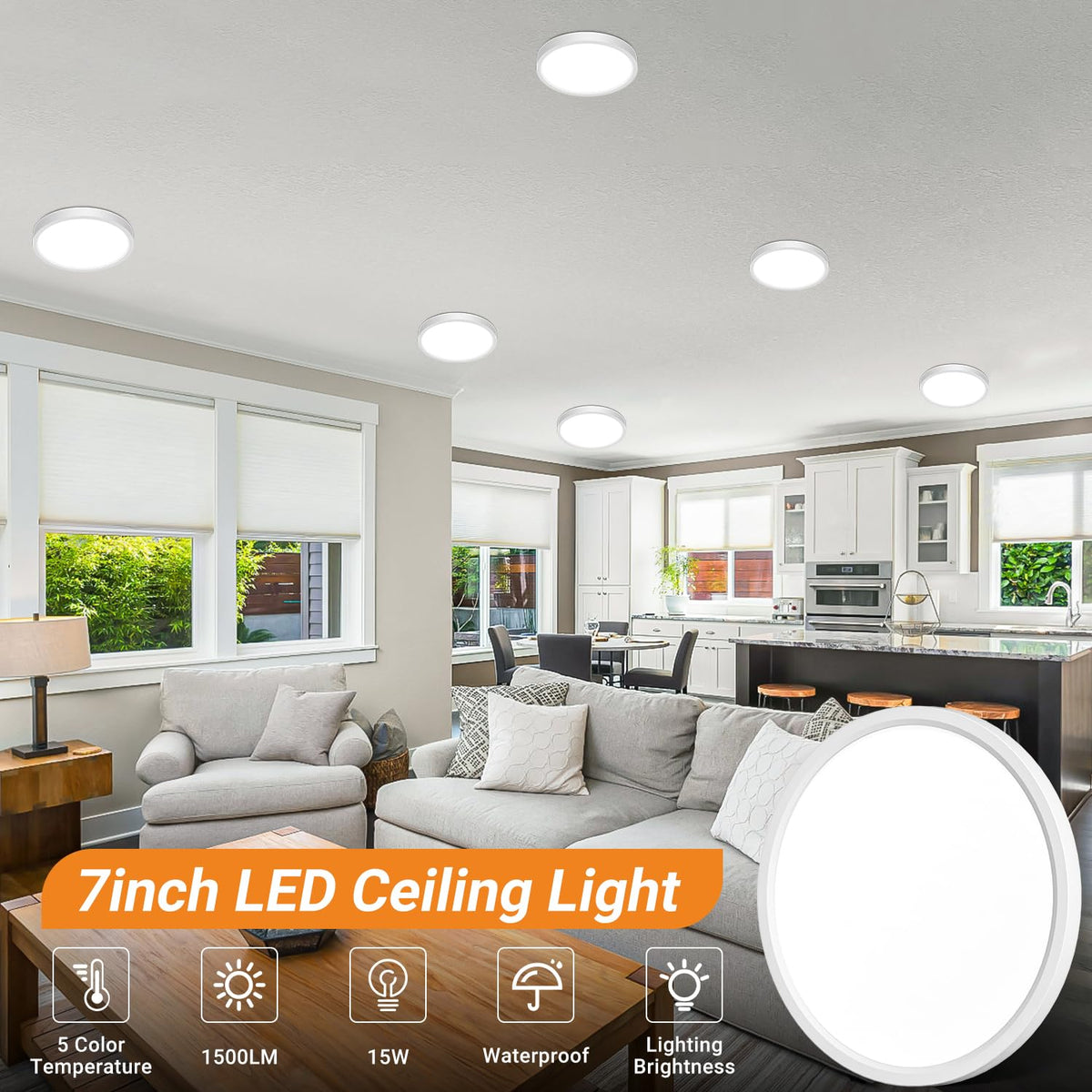 Slochi ceiling light with five color temperatures enables customizable ambiance.