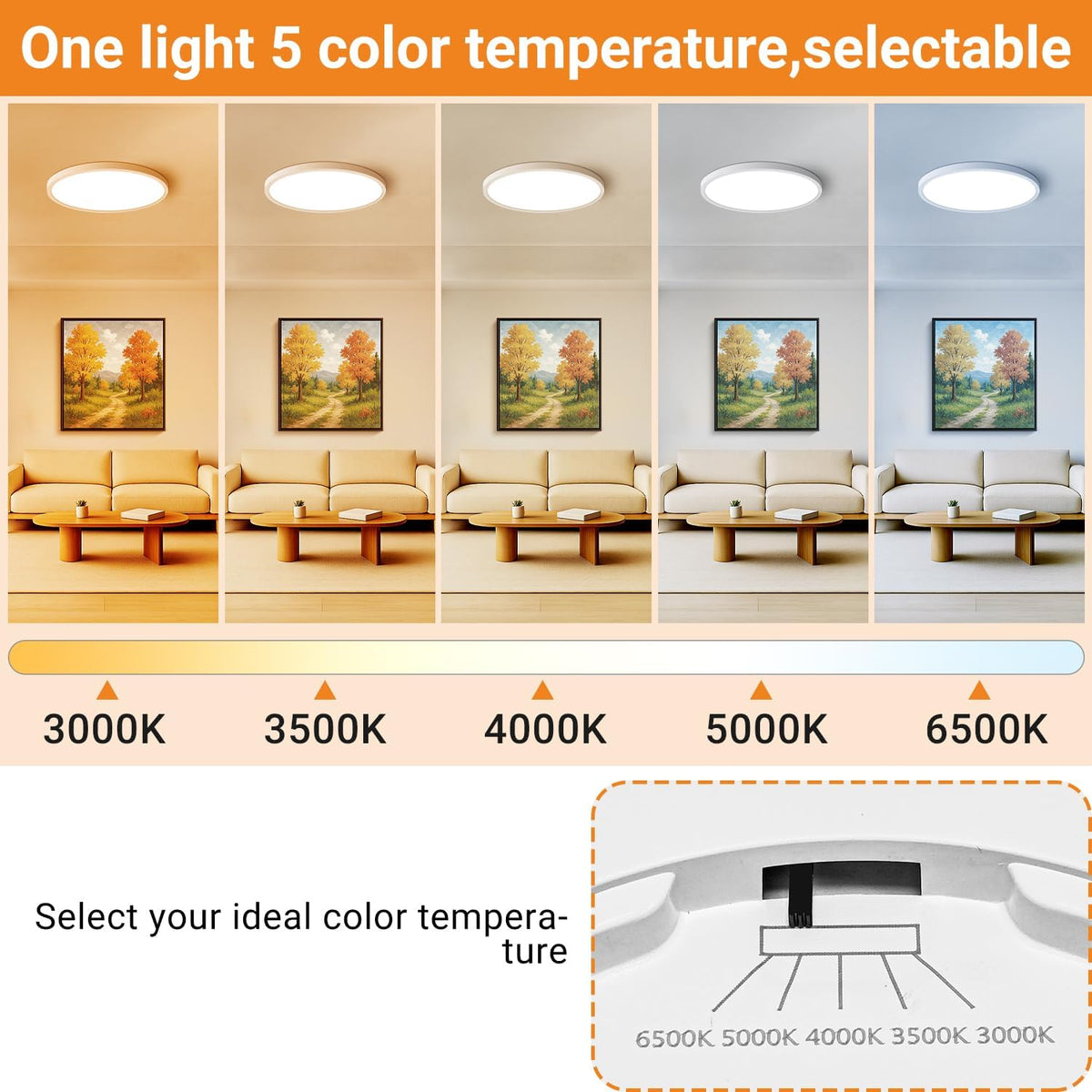 Slochi LED flush-mount 12-inch side view, low-profile fit for hallways