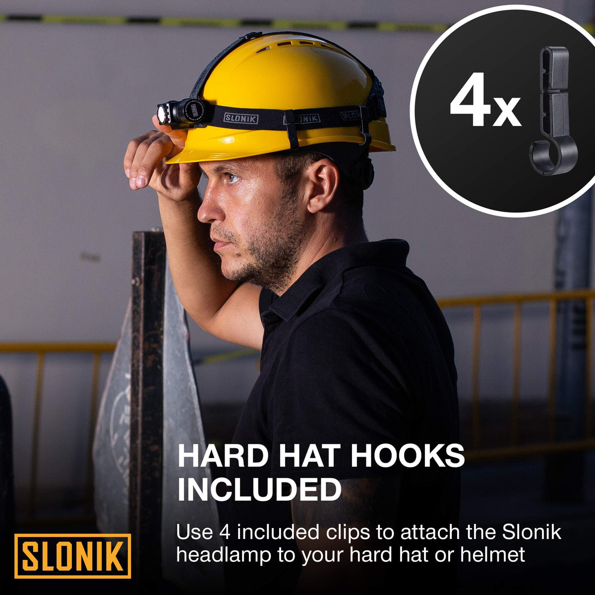 SLONIK headlamp with adjustable headband for a secure, comfortable fit.