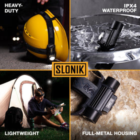 SLONIK aero-grade aluminum body offers rugged durability for outdoor use.