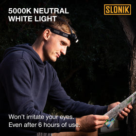 SLONIK USB-rechargeable headlamp for convenient power on the go.