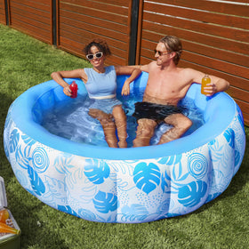 Sloosh inflatable pool with 5.5ft round backrest for comfortable lounging in a yard