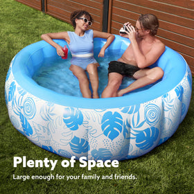 Sloosh inflatable pool with elegant tropical blue design in outdoor setting