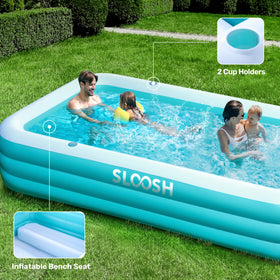 SLOOSH pool 370-gallon capacity supports family splashes.