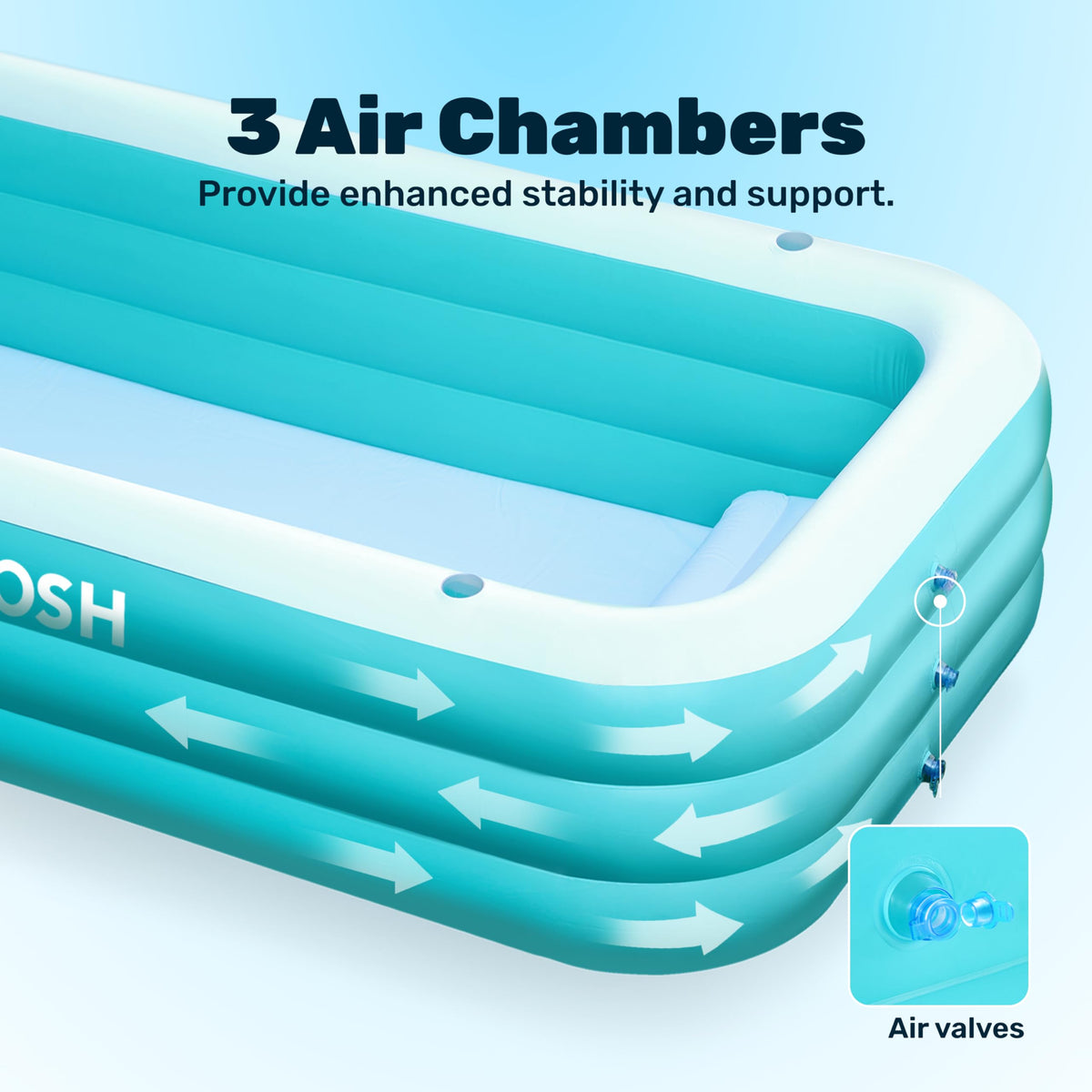 SLOOSH pool cyan color enhances vibrant backyard centerpiece.