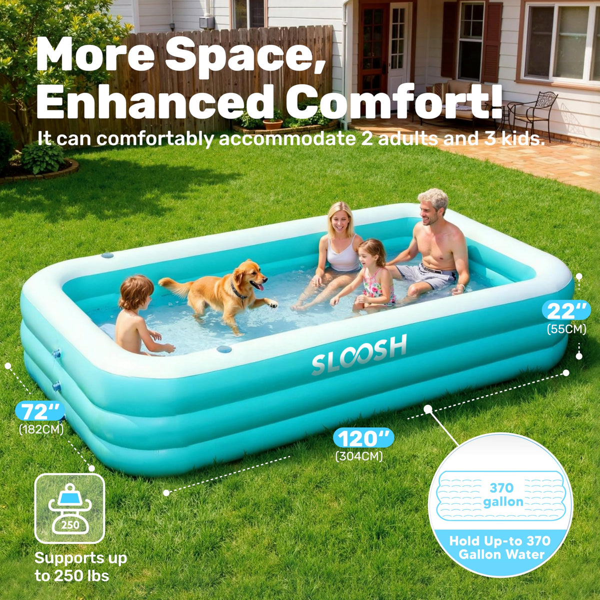 SLOOSH pool three air chambers provide stable, safe inflation.