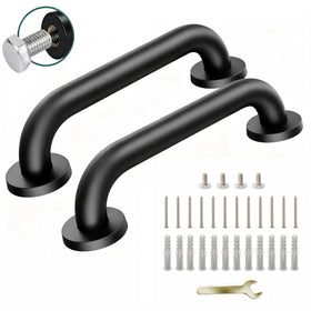 SLYLINRY 12-inch black stainless steel handrail pair offering sturdy wall support in kitchen or hallway