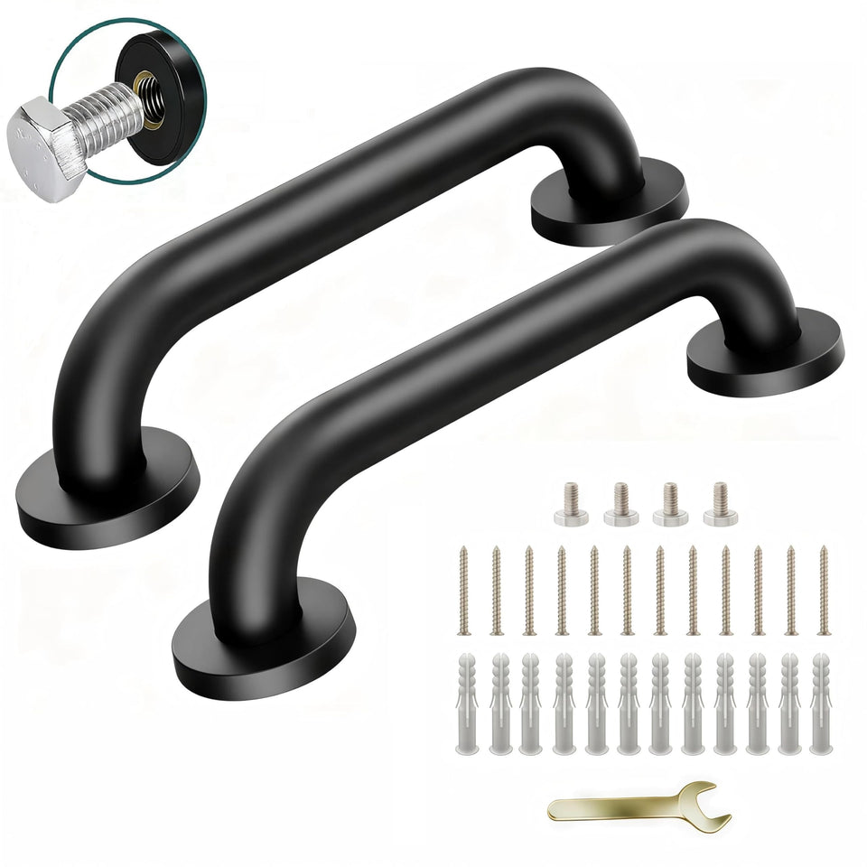 SLYLINRY 12-inch black stainless steel handrail pair offering sturdy wall support in kitchen or hallway