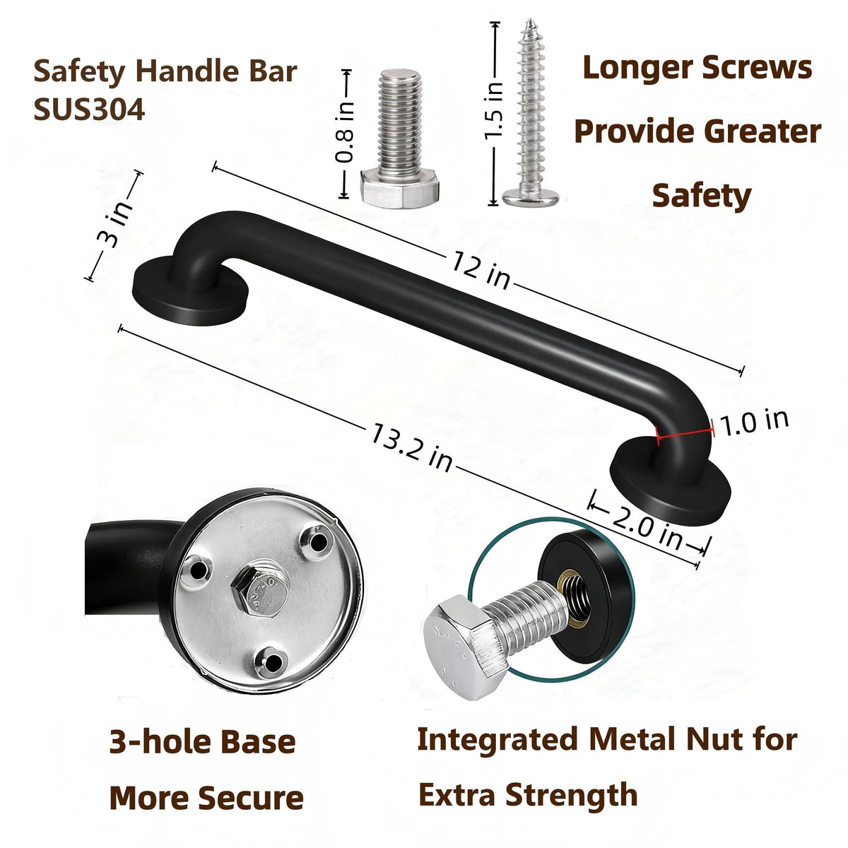 SLYLINRY anti-slip textured grab bar enhances grip in shower or bathroom environments